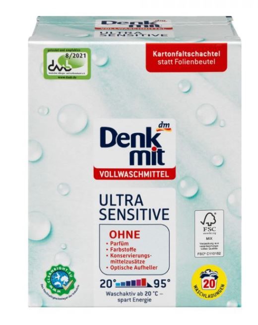 Безфосфатний пральний порошок для дитячої білизни Denkmit Ultra Sensitive 1,3 кг. 4066447423969