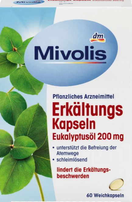 Масло евкаліпта 60 капсул DM Erkaltungs Kapseln в капсулах Mivolis (Німеччина)
