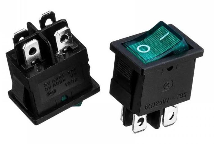 Перемикач KCD1-201N-4 ON-OFF 6А 250В (4pin) зелений Daier 1015677