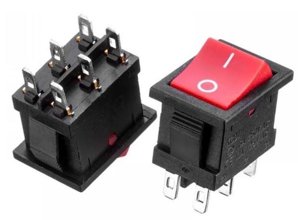 Перемикач KCD1-202-1, ON-ON, (6 pin) червоний 6А 19,2х13мм Daier&nbsp;1015682