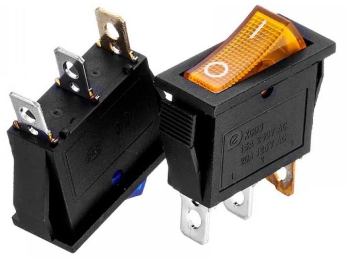 Перемикач KCD3-102/N з підсвічуванням, ON-OFF 15А (3pin) 250V жовтий 27.8х10.5мм Daier 1015731