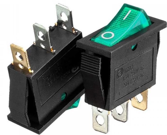 Переключатель KCD3-102/N с подсветкой ON-OFF 15А (3pin) 250V зеленый Daier 1015732