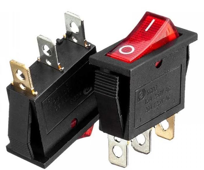Перемикач KCD3-102/N з підсвічуванням ON-OFF 15А 250V (3pin) червоний Daier 1015733