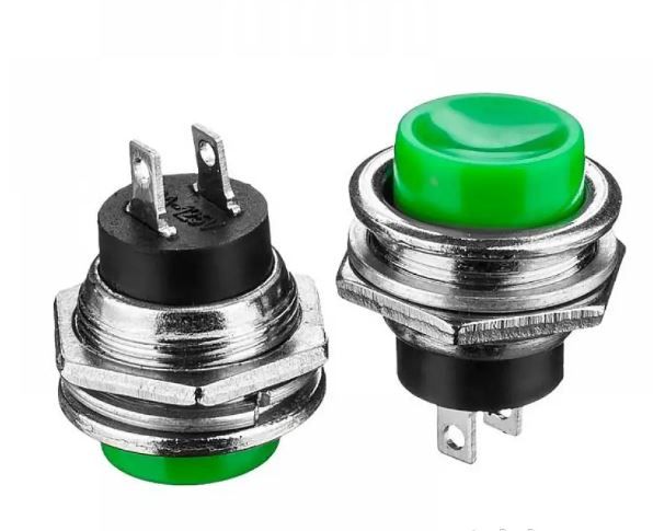 Кнопка нажимная без фиксации DS-212  OFF-(ON) зеленая 3А Daier 1014143