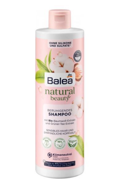 Шампунь Balea Natural Beauty mit Bio-Baumwoll-Extrakt und Gruner-Tee-Extrakt 400мл Германия 4066447238914