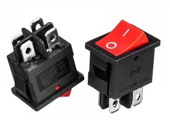 Перемикач KCD1-201-4, ON-(OFF), (4pin) червоний Daier 1015673