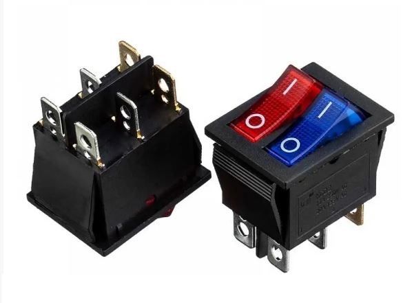 Перемикач KCD2-2101N, ON-OFF, (6 pin) 20А червоний+синий 27.8х21.8мм Daier&nbsp;1015713