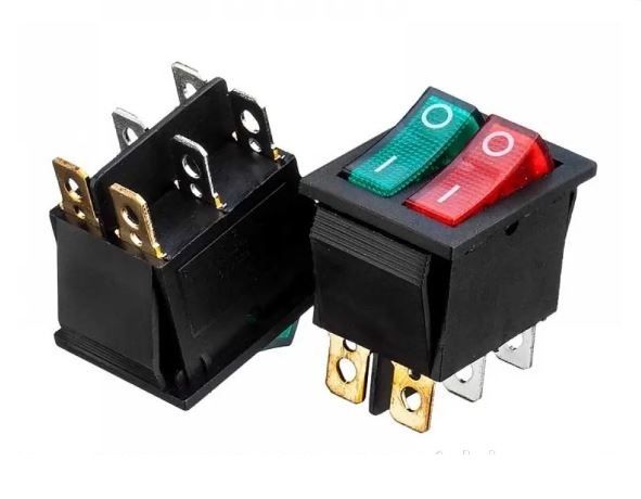 Переключатель KCD2-2101N ON-OFF (6pin) 20А красный+зеленый 27.8х21.8мм Daier 1015714