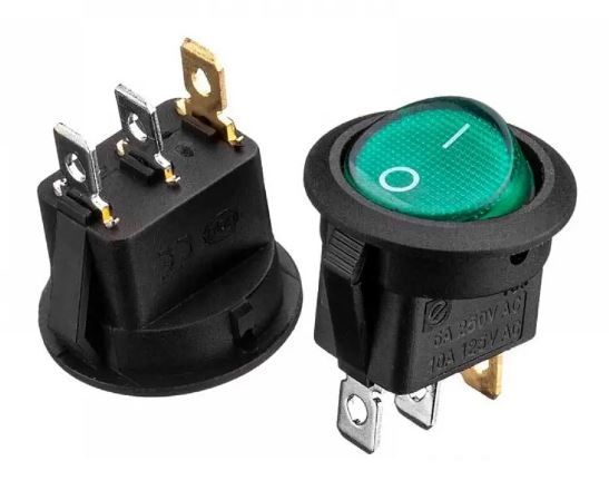 Перемикач KCD1-101N-8 OFF-(ON) (3pin) зелений 250В 6А Daier 1015639