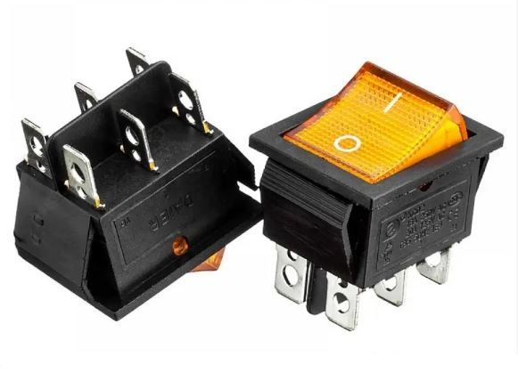 Перемикач KCD2-202/N OFF-(ON) (6 pin) жовтий 250В 16А Daier 1015705
