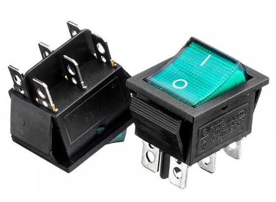 Перемикач KCD2-202/N OFF-(ON) (6 pin) зелений 250В 16А Daier 1015706