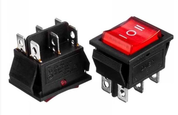 Перемикач KCD2-203/N ON-OFF-ON (6pin) червоний 250В 16А Daier 1015710