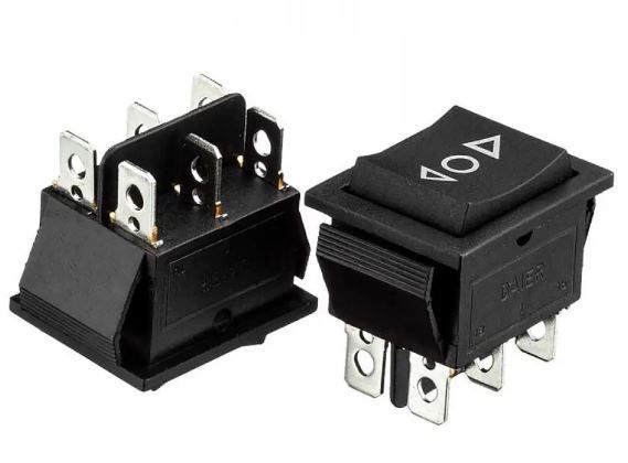 Перемикач KCD2-223 ON-OFF-ON 6pin чорний 28.5х21мм Daier 1015724