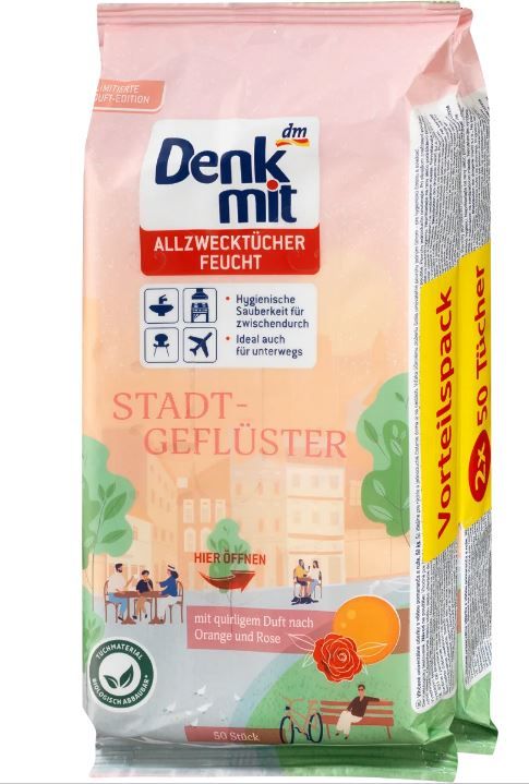 Універсальні вологі серветки Denkmit Allzwecktucher Feuchte Stadtgefluster 2*50шт. 4066447313567