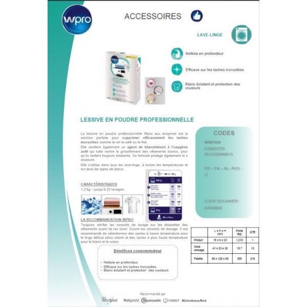Безфосфатний пральний порошок Whirlpool WMP600 1,2 кг. C00625755