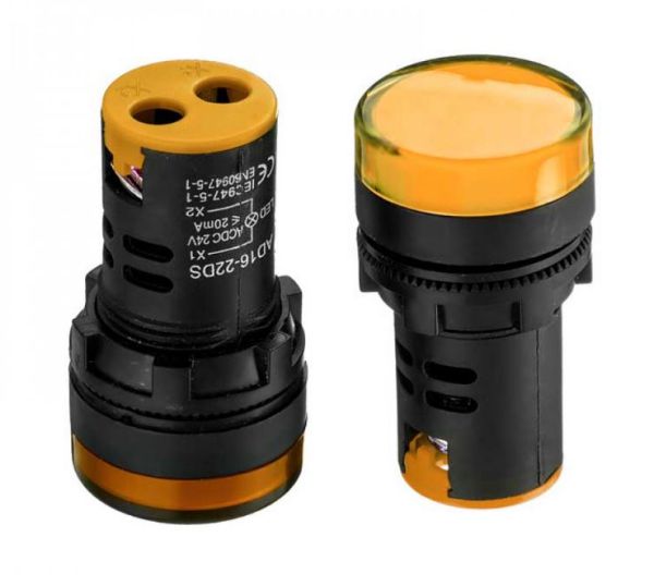 Світлодіодний індикатор AD16-22DS 24V жовтий d=22мм Daier 1013201