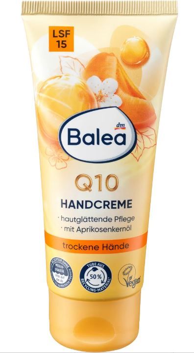 Крем для рук з маслом із сонцезахисним фактором Balea Q10 mit Aprikosenol LSF15 100мл 4066447411140