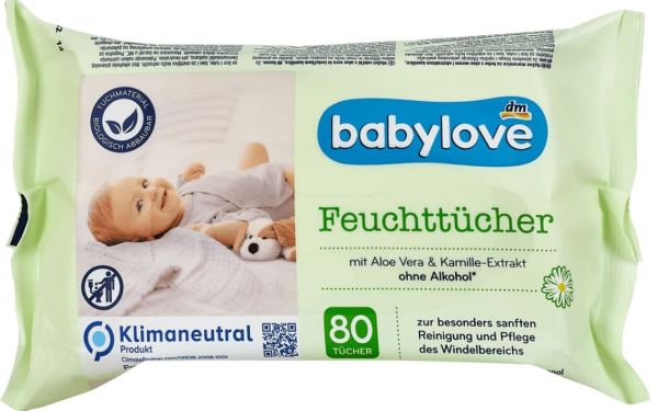Серветки для дітей вологі Babylove mit Aloe Vera з алое та ромашкою 80шт. 4066447238747