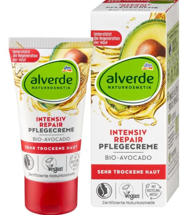 Крем для сухої шкіри обличчя денний відновлювальний Alverde Intensiv Repair Bio-Avocado 50мл 4066447103779