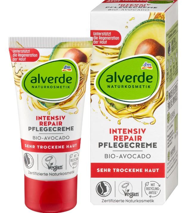 Крем для сухої шкіри обличчя денний відновлювальний Alverde Intensiv Repair Bio-Avocado 50мл 4066447103779