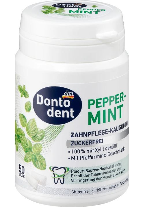 Жувальна гумка Dontodent Peppermint без цукру м'ятна 50шт. Німеччина 4066447580174