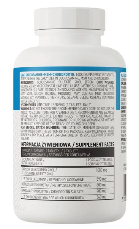 Вітамінний комплекс для суглобів та зв'язок OstroVit Glucosamine + Msm + Chondroitin 90таб. Польща Ost-019
