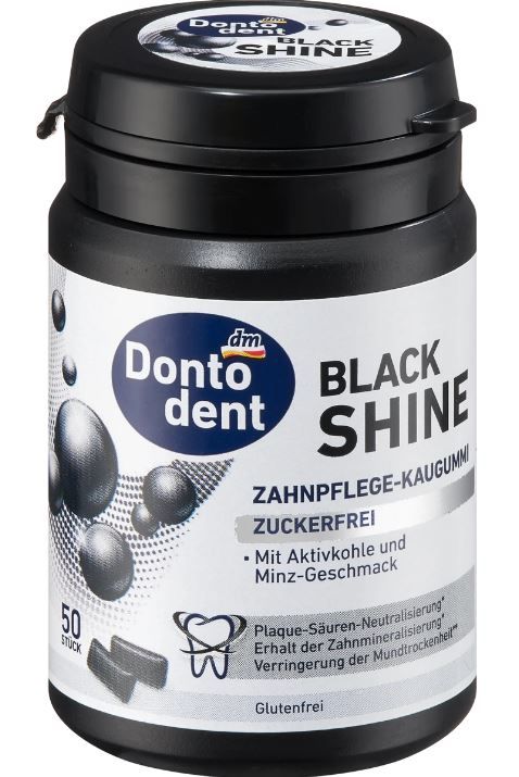 Жувальна гумка Dontodent Black Shine zuckerfrei без цукру 50шт. Німеччина 4066447671438