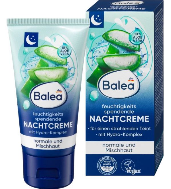 Крем для обличчя нічний Balea Nachtcreme Feuchtigkeits Spendend зволожуючий з алое віра 50мл&nbsp;4066447428926