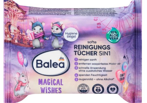 Серветки вологі для зняття макіяжу Balea 5in1 Magical Wishes 25шт. з вітаміном Е Німеччина 4066447375053