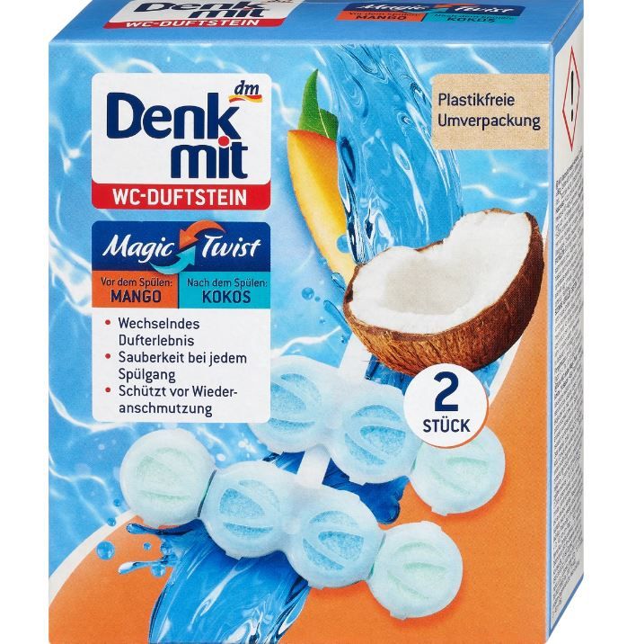 Ароматизатор для туалету в унітаз Denkmit Magic Twist Манго-Кокос 2шт. Німеччина 4066447584660