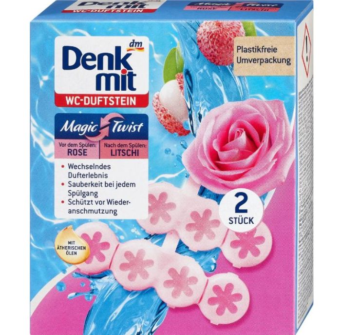 Ароматизатор для туалету в унітаз Denkmit Magic Twist Rose &amp; Lychee 2шт Німеччина 4066447584646