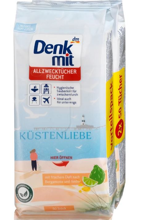 Універсальні вологі серветки Denkmit Allzwecktucher Kustenliebe 2*50шт. 4066447313567