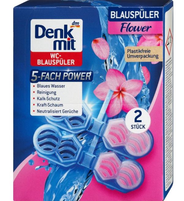 Ароматизатор для туалета в унитаз Denkmit Blauspuler Flower 2шт Германия 4066447289336