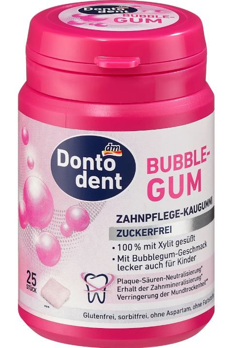 Жувальна гумка Dontodent Kaugummi Bubblegum від карієсу без цукру 25шт. Німеччина 4067796064735