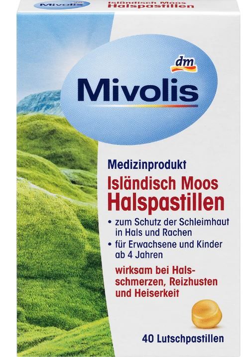 Льодяники для горла з ісландським мохом Mivolis Islandisch Moos Halspastillen 40шт 4058172694912