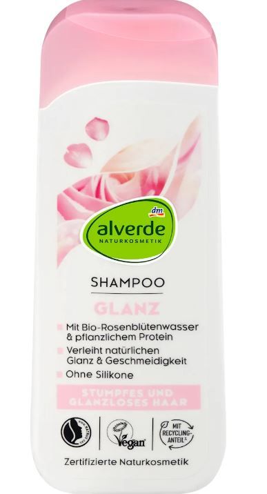 Шампунь для волосся Alverde Glanz mit Rosenblutenwasser pflanzlichem Protein 200мл Німеччина 4066447592061