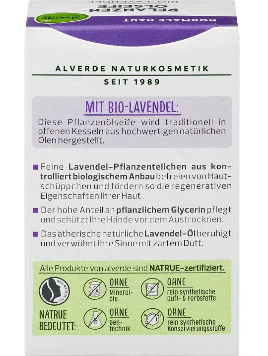 Мило-крем Alverde Pflanzenolseife mit Lavendel з рослинним маслом з лавандою 100г. 4066447342925