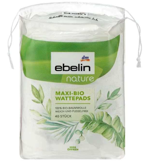 Бавовняні ватяні диски Ebelin Maxi-Bio Wattepads 40шт. Німеччина 4066447015591