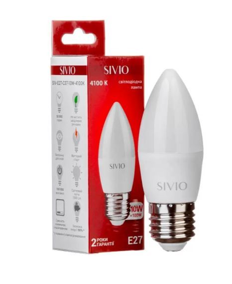 Лампа светодиодная Sivio нейтральная белая SIVIO-E27-C37-10W-4100K 1012804