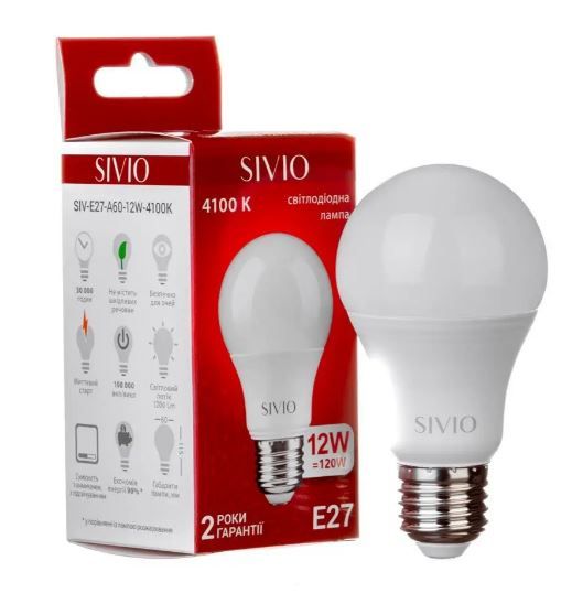 Лампа светодиодная Sivio нейтральная белая SIVIO-E27-A60-12W-4100K 1012802