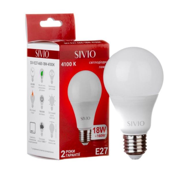 Лампа світлодіодна Sivio нейтральна біла SIVIO-E27-A65-18W-4100K 1018548