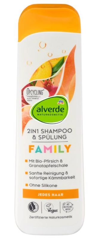 Шампунь та кондиціонер Alverde Natural Cosmetics Family 2-в-1 екстракт персика та граната 300мл 4066447330915