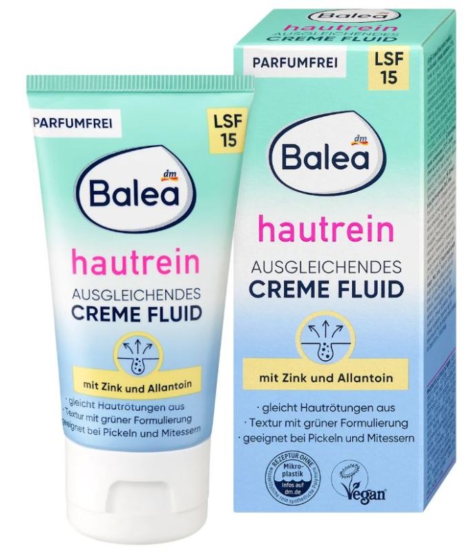 Крем флюид для лица против прыщей Balea Creme Fluid Hautrein SPF15 с цинком и аллантоином 50мл 4066447771756