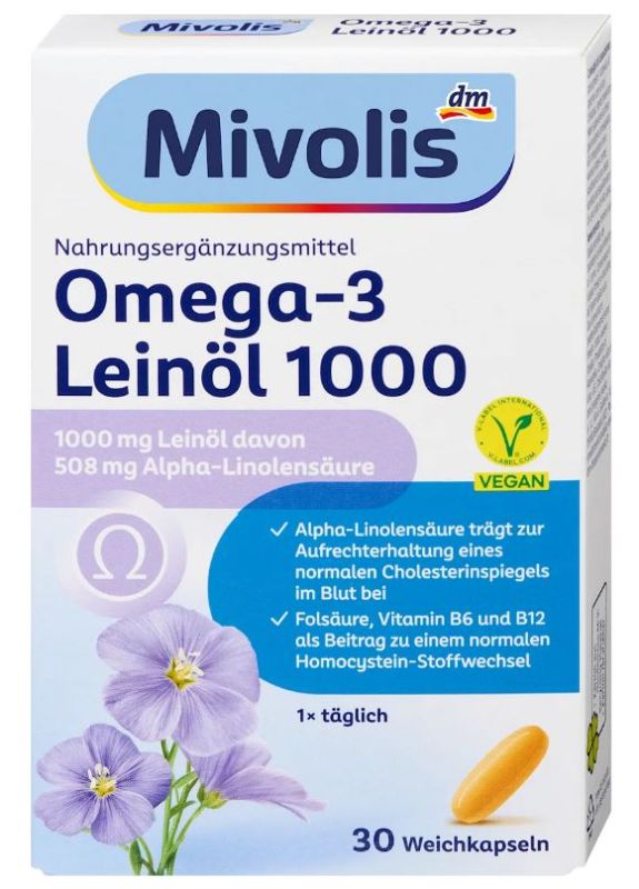 Вітамінний комплекс DenkMit Mivolis Omega-3 олія з насіння льону 30шт. по 1000мг. 4066447832761
